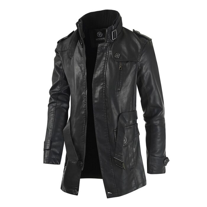 Men Winter Long Thick Fleece PU Leather Jacket Mens Streetwear Casual Business Clothing Pocket Leather Jackets Coat Outwear Men - Image 5