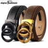 FASHION Classic Retro Genuine Leather Automatic Belts Double Loop Round Buckle Belts For Men Women Gifts